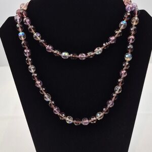 Joan Rivers 36" Faceted Glass Bead Necklace Purple Lavender AB Vintage Layering